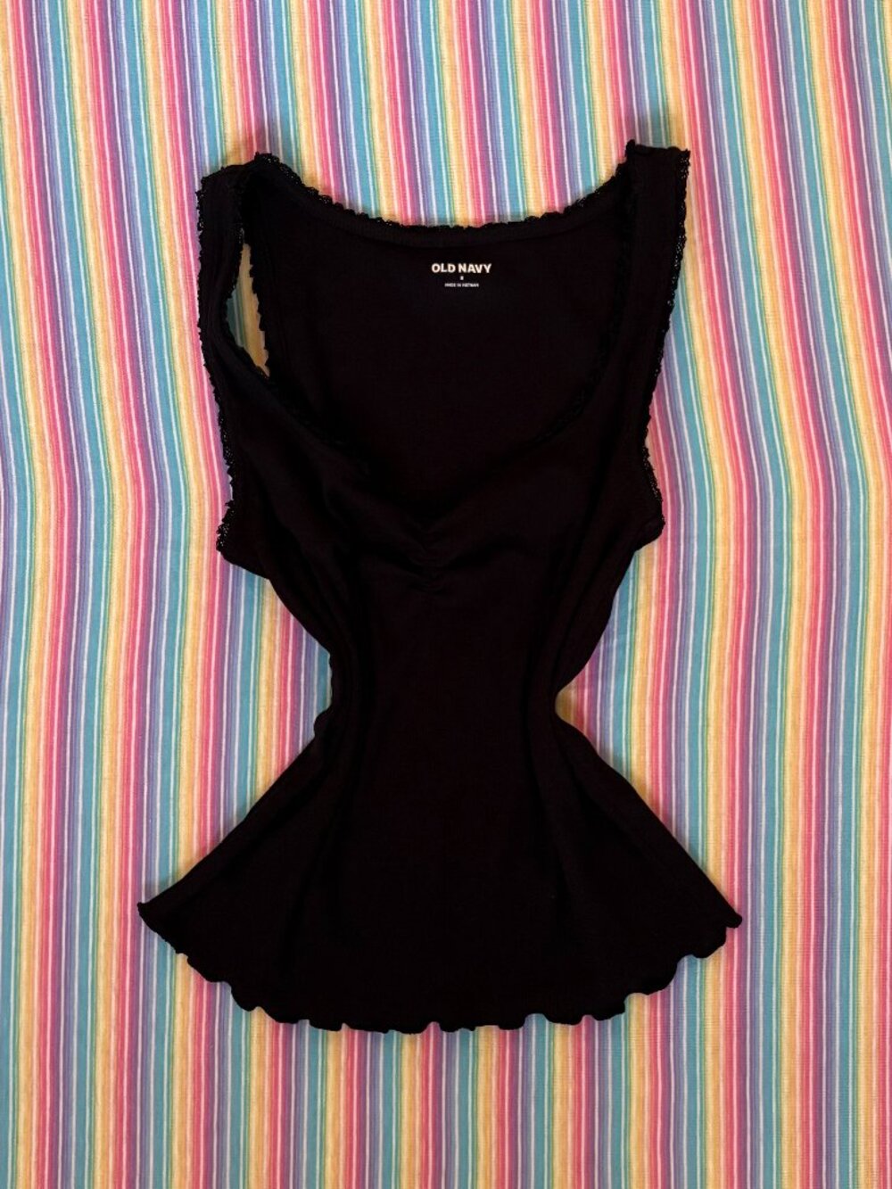 Black Old Navy Ribbed Cinched-Front Tank Top in Size Small with Lettuce-Edge Hem